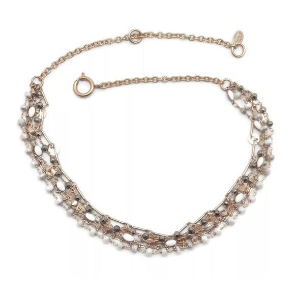 Catherine Popesco Grey White Mineral Stone Multi Strand Gold Plated Necklace NWT - Picture 4 of 4